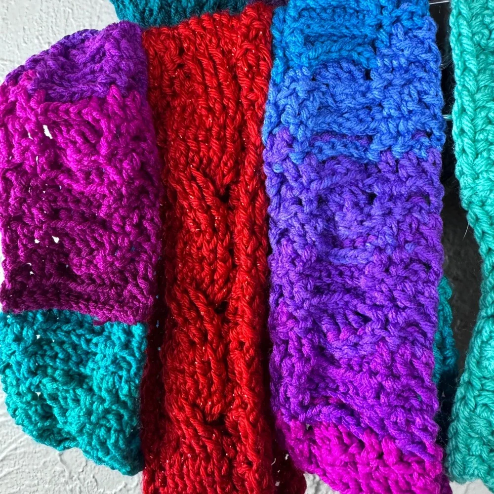Handmade knit crochet headband bundle of 13 red, black, grey, turquoise, purple